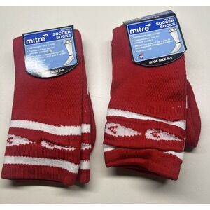 Mitre Pee Wee Soccer Socks Shoe Size 9-2 Red‎ 2 Pairs